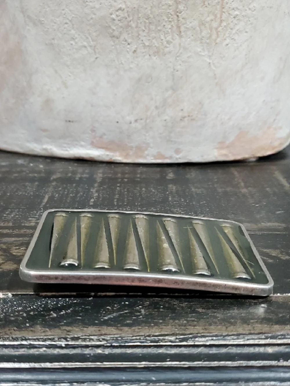Vintage Silver-Tone Rectangular Belt Buckle with Ribbed Bar Design